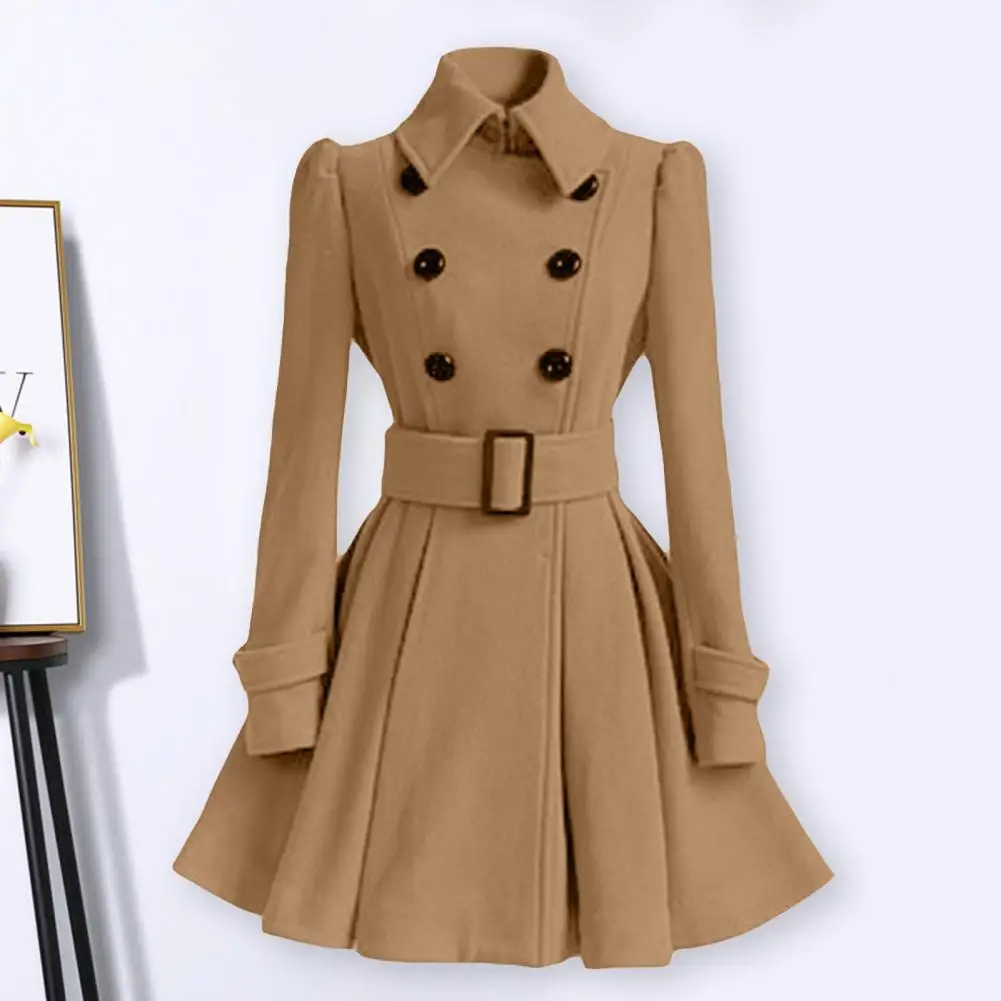 

Lady Coat A-line Lady Winter Coat Lapel Lapel Loose Hem Women Winter Coat Elegant Tight Waist Lapel Lady Coat for Dating
