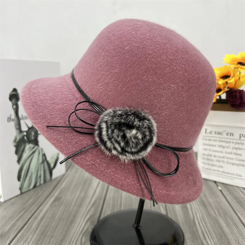 

women hats winter Imitation mink mother fisherman hat Middle aged elderly fashionable grandmother Hat Comfortable formal Hats