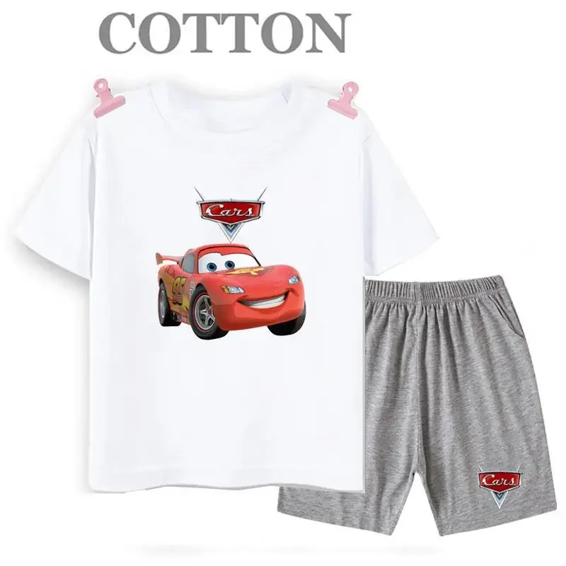 thumbnail image 1 of Conjunto de camiseta y pantalones cortos de verano para niños, camiseta de algodón de manga corta con dibujos de coches y pantalones, conjunto de 2 piezas, ropa para niñas y niños, conjunto para bebés, 1 of 5