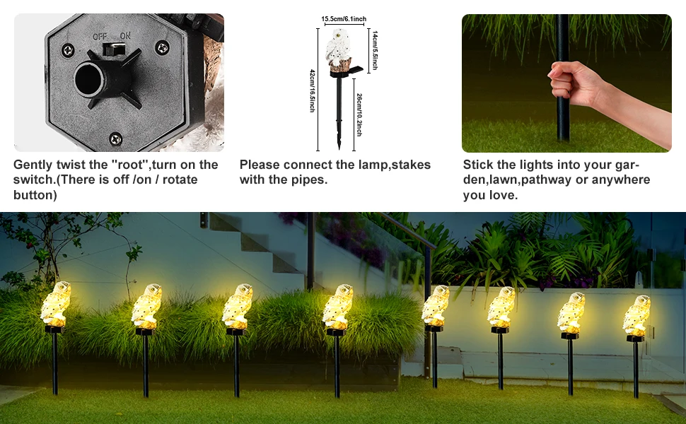 Description Picture 3 of itemSolar Light Outdoor Decor, Resin Owl Solar LED Light with Stake, Animal Waterproof Light for Flower Fence Lawn Passage Walkway