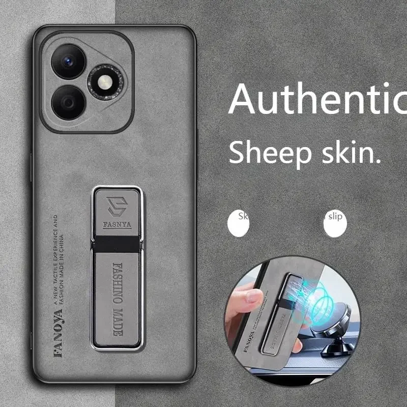 Premium Sheepskin Leather Phone Case with Matte Finish and Stand Holder - Camera Protection Back Cover
