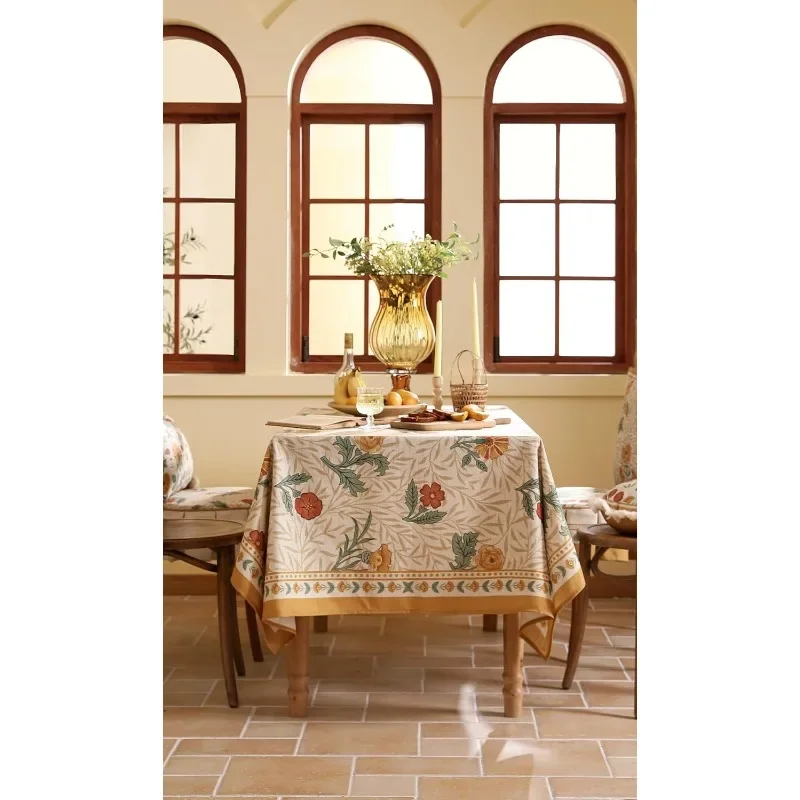 Durable Floral Linen Tablecloth for Dining Parties