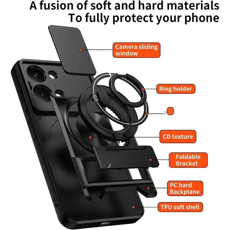 Magnetic Stand Slide Camera Protector Shockproof Armor Hard Case