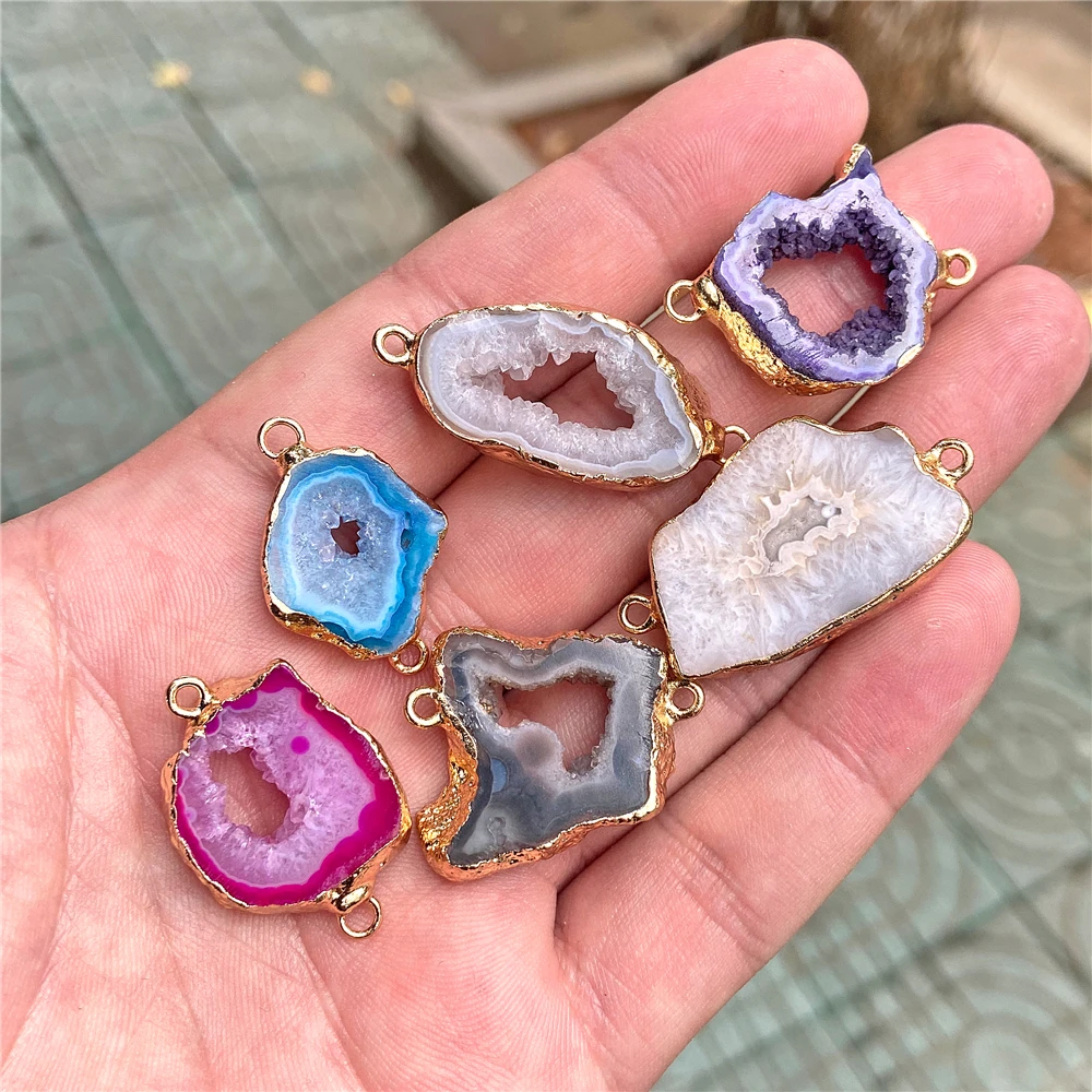 2pcs Irregular Slice Druzy Agates Stone Pendants Colorful Plated