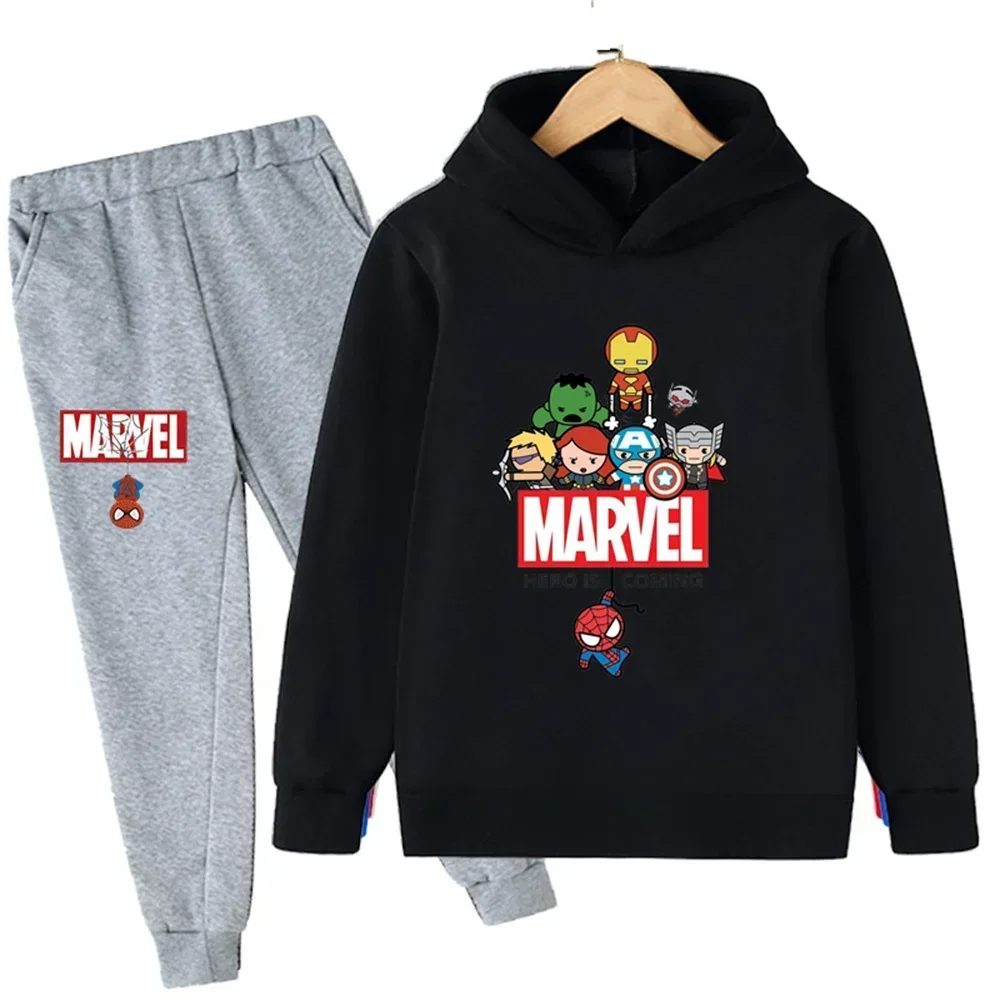 thumbnail image 1 of Sudadera con capucha y pantalones con estampado de Spiderman de Marvel para niños, 2 piezas, traje de primavera, otoño e invierno, ropa para niños y niñas, conjunto deportivo informal, 1 of 5