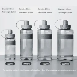 Large Capacity Water Bottle with Straw - BPA Free Sports & Fitness Drink Container - 2000ML (Grey)