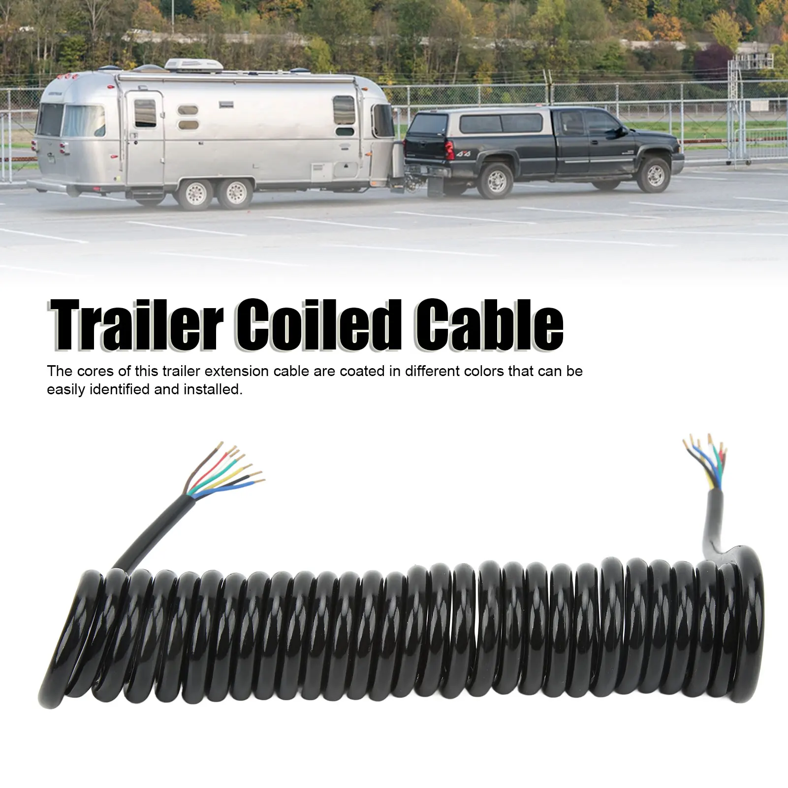 Trailer Extension Coiled Cable 20AWG 7 Core Power Extension Cable 12.8ft For Tow Truck RV