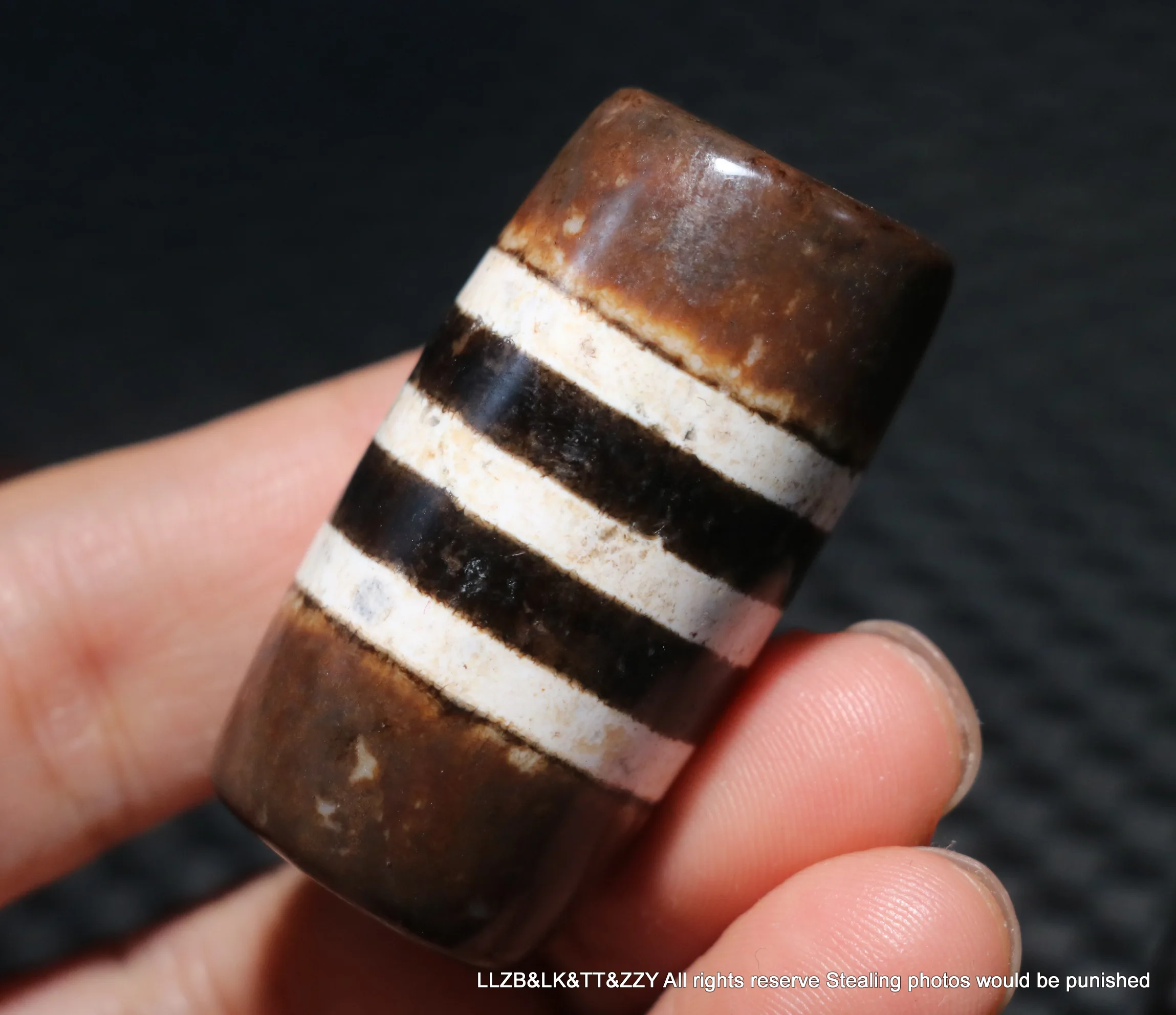 Unique Power Energy Tibetan Old Agate Line Type Healer Medicine Big Drum Shape dZi Bead Talisman LKbrother Sauces UPD221201A01
