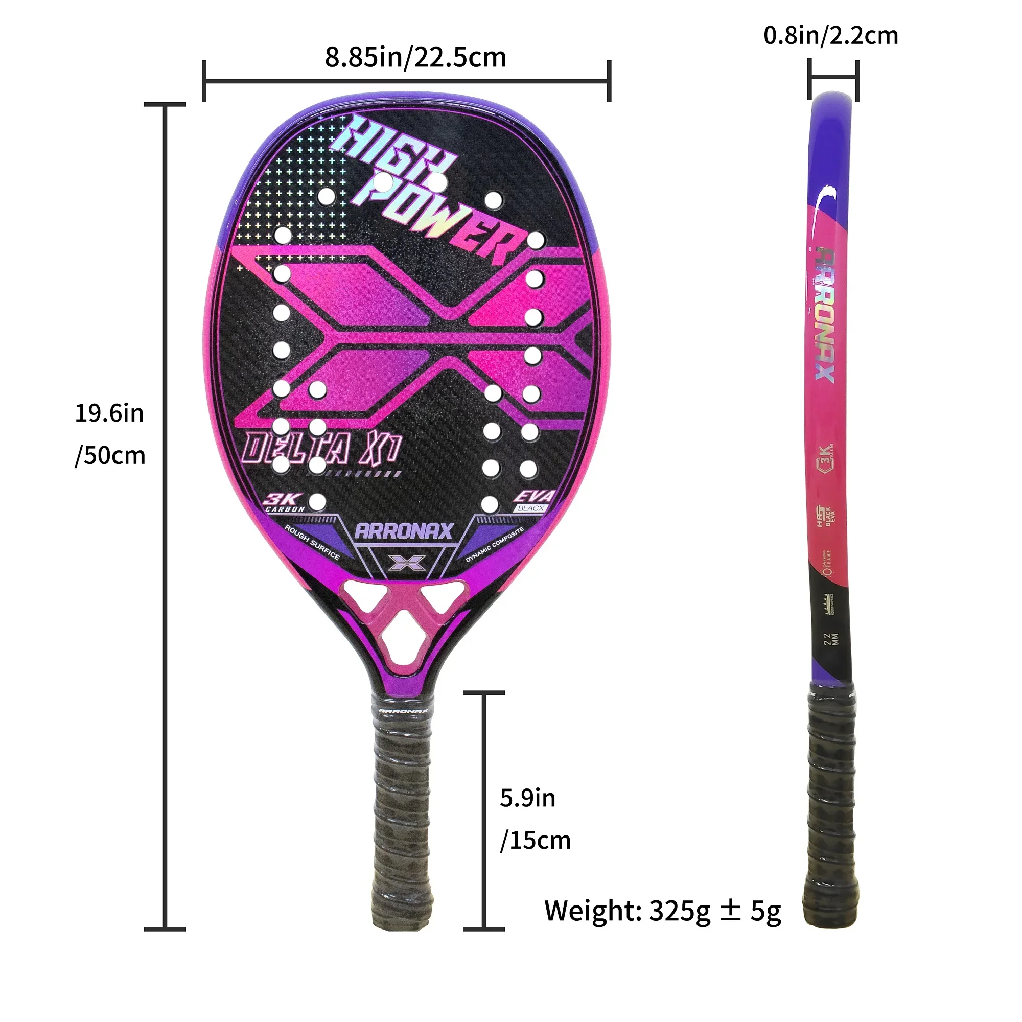 ARRONAX-Beach Tennis Racket, Carbon Fiber, 3K 12K 18K, Professional 22mm EVA Soft Round Grit, Tennis Racket with Bag