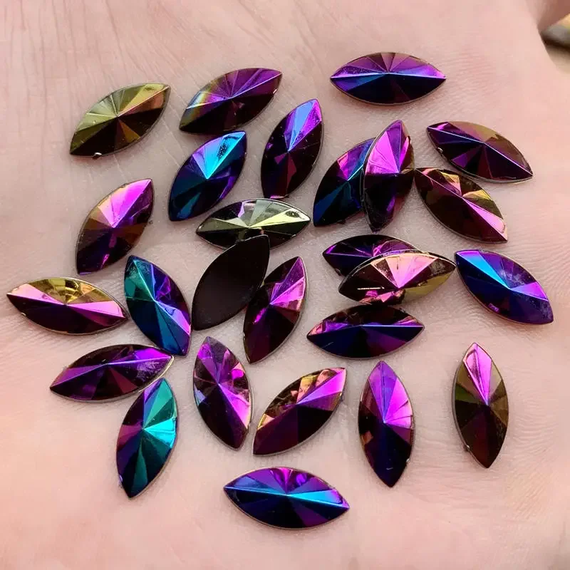 50pcs 7*14mm 다채로운 AB 말 눈 라인 석 아플리케 플랫 백 아크릴 돌 드레스 공예에 대 한 비 핫픽스 Strass 크리스탈-HB79