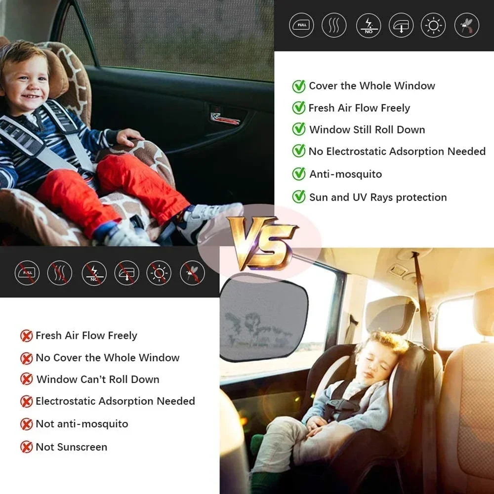 Universal Car Side Window Sunshade Mesh Fabric Black