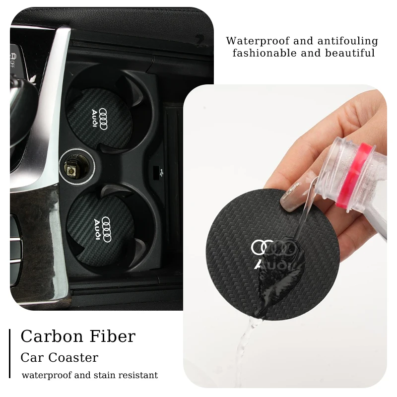 Car Cup Mat 2Pcs Carbon Fiber Bottle Holder Pad Anti-slip For Audi A1 A3 A4 A5 A6 A7 A8 Q2 Q3 Q5 Q7 Q8 Quattro S7 S8 S3 S4