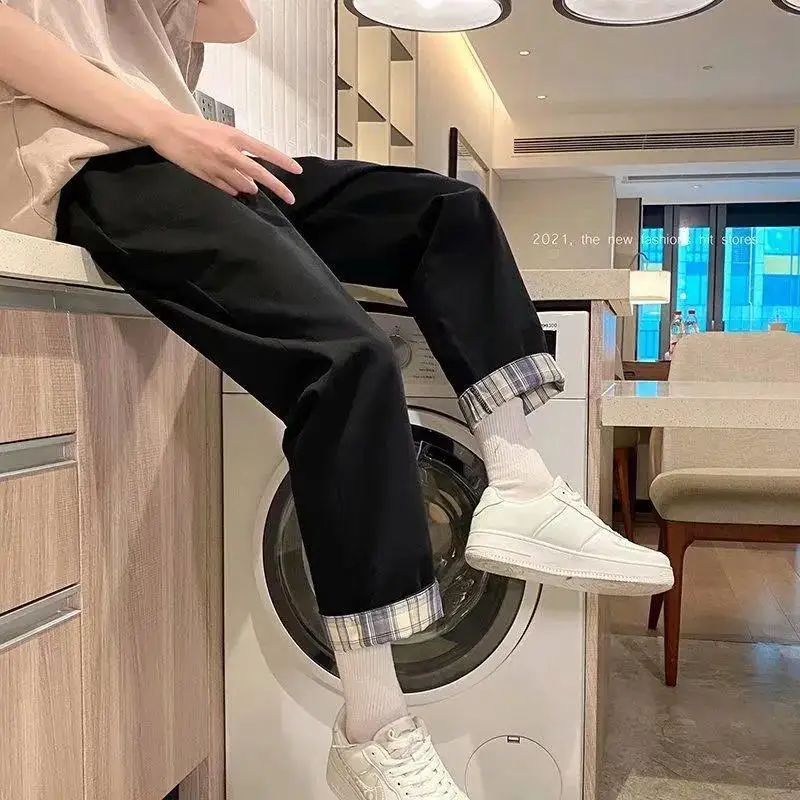2023 New Men's Clothing Harem Mid Waist Loose Drawstring Spring Cropped Pants Casual England Solid Color Pockets Trousers