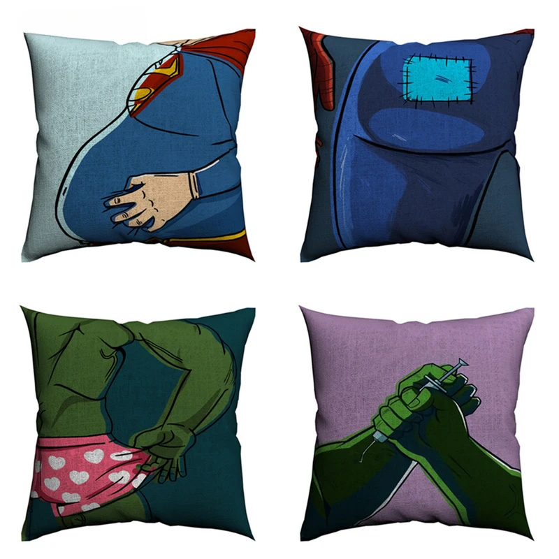 

Funny Spoof Superhero Pattern Linen Soft and Comfortable Pillowcase Size 45x45cm Home Bedroom Office Hotel Decorative Pillowcase