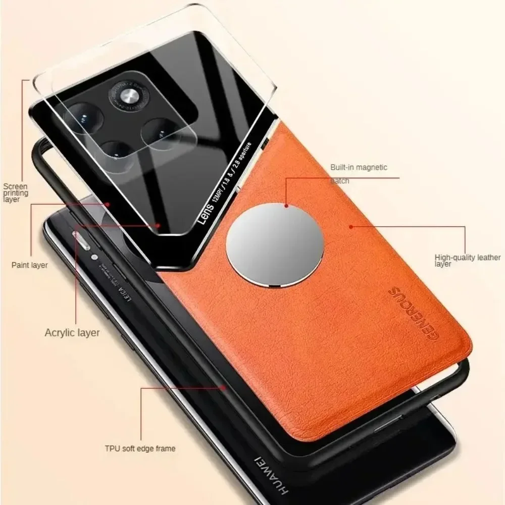 Luxury Retro Plain PU Leather Phone Case with Car Magnetic Shockproof Cover