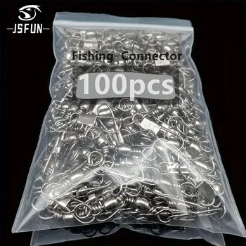 JSFUN 5 Size 100pcs/Pack Swivels Fishing Connector Pin Bearing Rolling Swivel Snap Fastlock Clips Fishhook Fishing Tackle