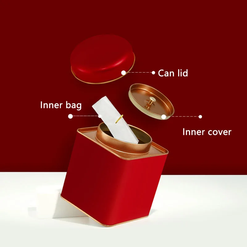 General Tinplate Tea Caddy Packaging Box Sealed Square Cans Black Tea White Empty Cans tea tin box tea canister airtight container