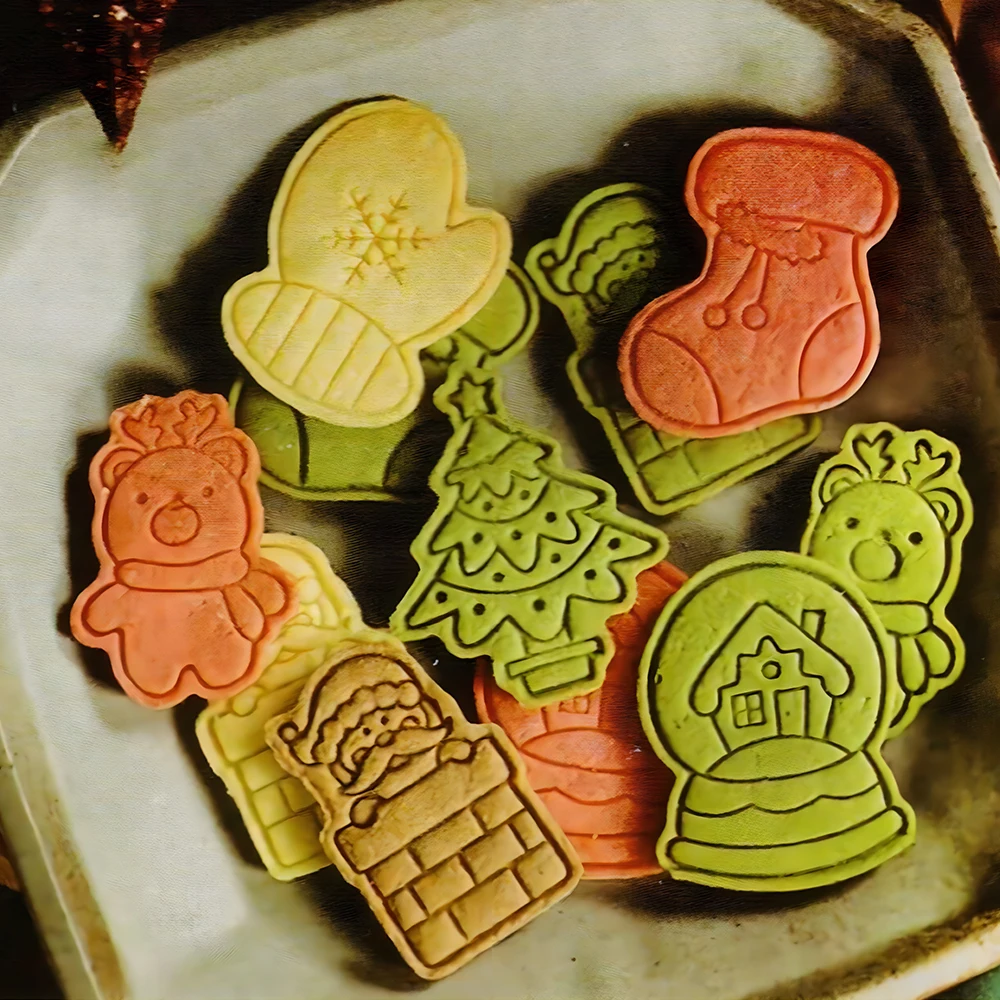 Cookie cutter 6Pcs Cookie Cutter Press Christmas Biscuit Mold Cookie Stamp Plastic Confectionery Kitchen Baking Pastry Tools