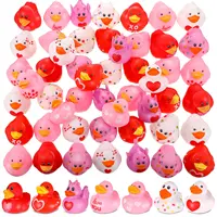 50Pcs 2.4Inch Valentine Rubber Duck in Bulk Valentine's Day  Heart Rubber Duck for Pool Bath Toy Classroom Prize Party,12 Style 1