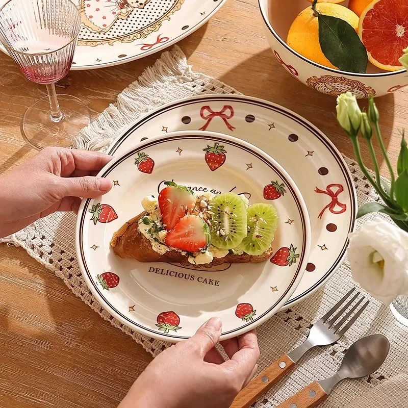 French Retro Hepburn Rabbit Tableware,Home Fairy Tale Fairyland Cartoon Ceramic Dish Set,Romantic and High-end Housewarming Gift