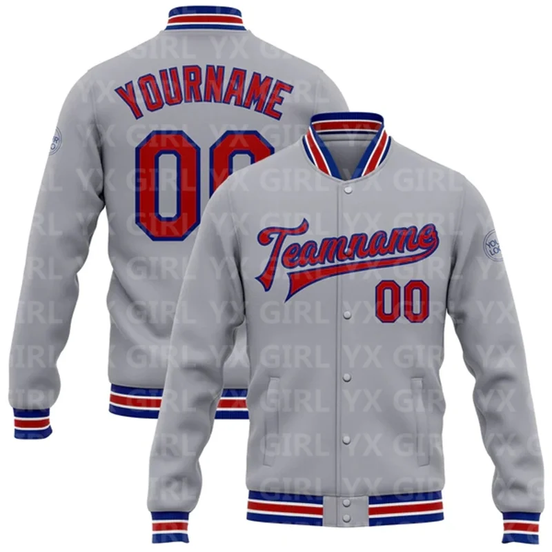 Custom Gray Purple-Gold Bomber Full-Snap Varsity Letterman Jacket 3D Printed Baseball Button Jacket