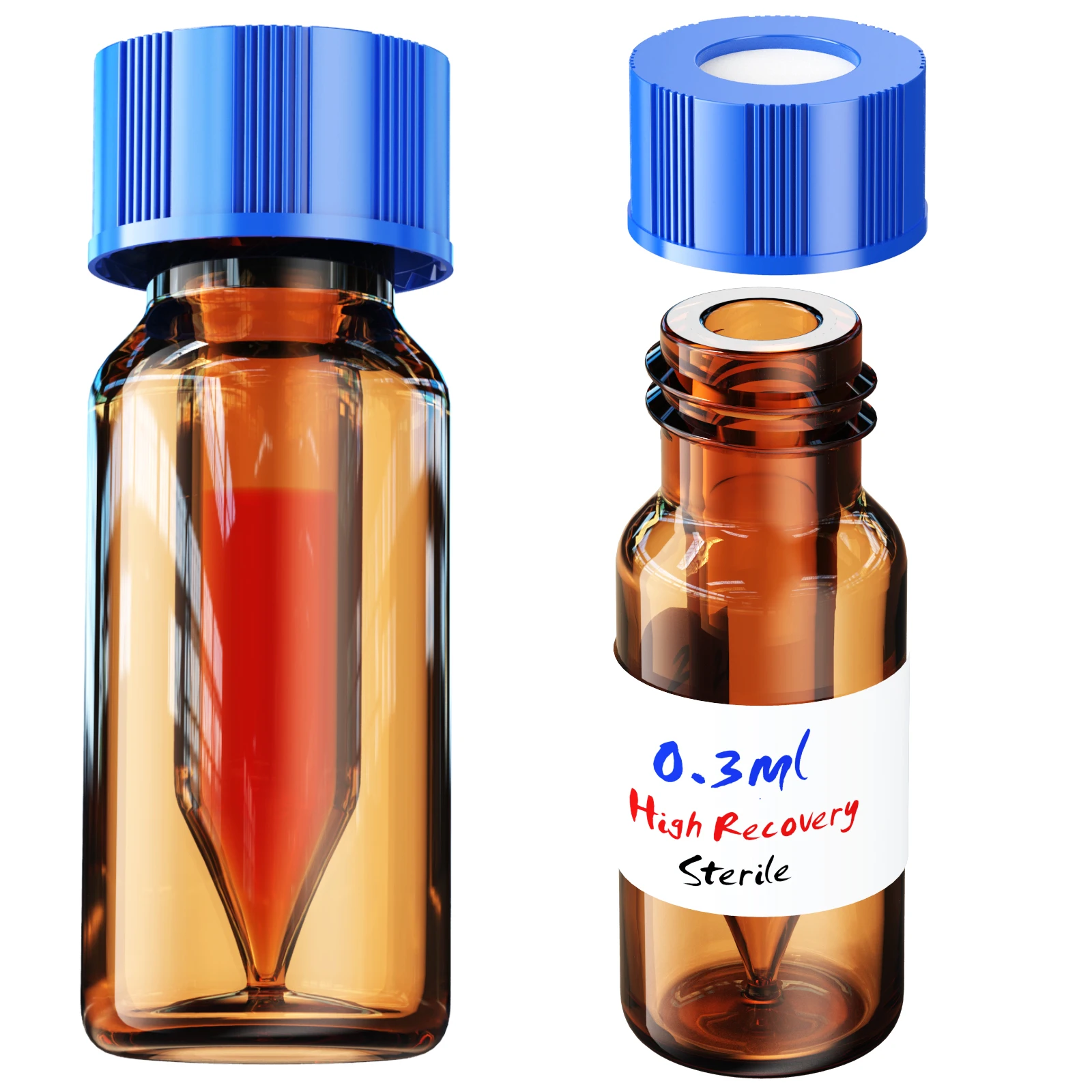 Sterile Vials with Micro-insert Screw Cap, Glass Insert Conical Bottom Shell Vials for Maximum Retrieval,6pcs