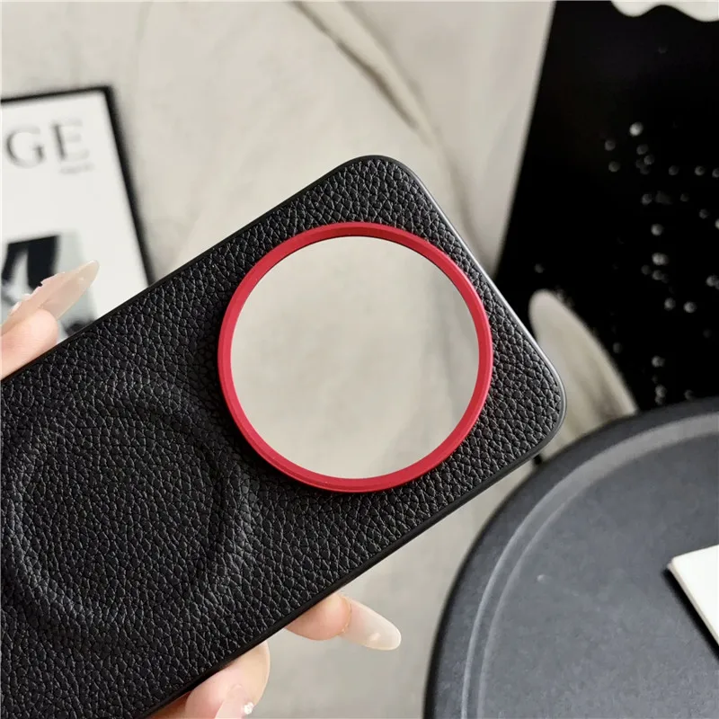 Luxury Magnetic Lychee Pattern PU Leather Non-Slip Cover with Metal Camera Frame