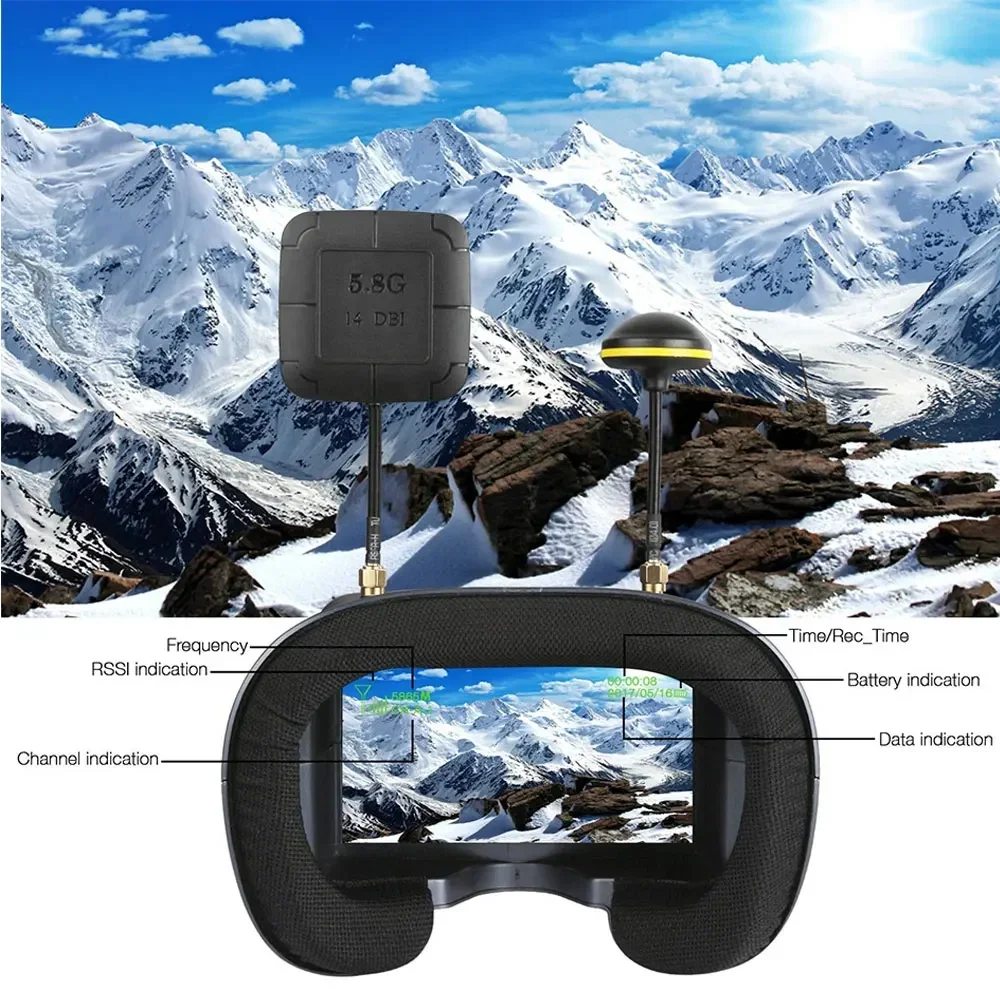 Lunettes FPV LS-008D 4.3 pouces 40CH avec DVR, casque pour drone FPV course RC, portées par un pilote avec batterie 2000mAh
