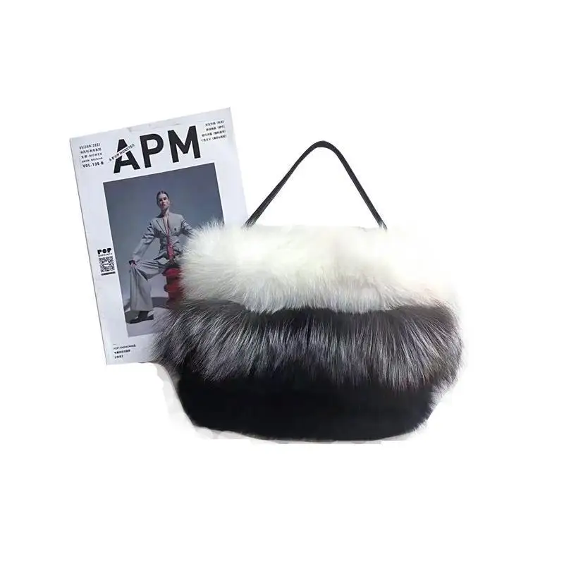 Luxury Fur Bucket Bag For Women's Crossbody High Grade 2023 Winter New One Shoulder Plush Contrast Fox Hair Handbag For Women