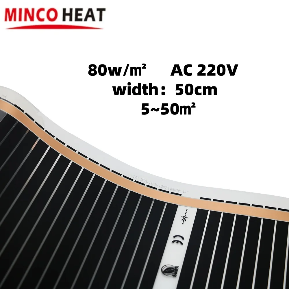 80วัตต์/ ㎡    ฟิล์มทําความร้อนใต้พื้นอินฟราเรด 5~50m2 AC220V พร้อมเทปคลิปหนีบฉนวน ผลิตในเกาหลี 1