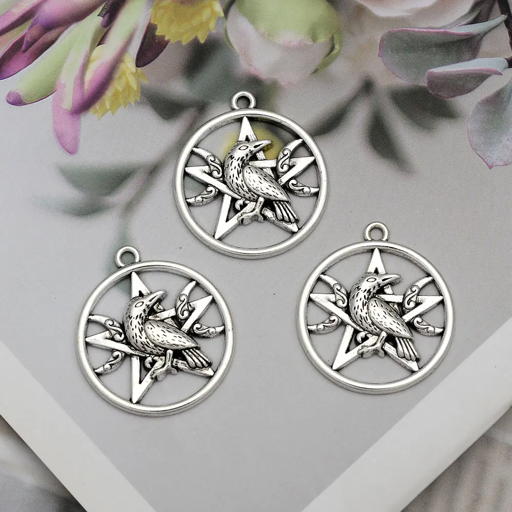 

5pcs/Lots 29x32mm Witch Magic Star Crow Dark Moon Charms Pentagram Raven Pendant For DIY Jewelry Making Supplies Accessories