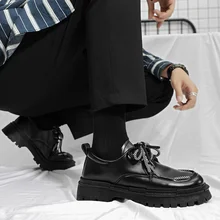  Fujeak Comfortable Men Shoes Korean Style Business Casual Thick Soled Leather Wedding Loafers Shoes Male Leather Shoe Non-slip 