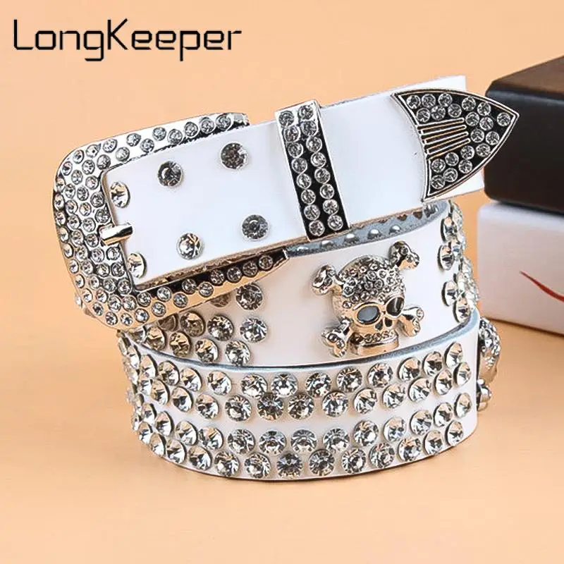 Women Rhinestone Belt Fashion Western Cowgirl Bling Studded Design Skull  Buckle Blue PU Leather Belt - China Rhinestone Belts and Cowgirl Belts  price