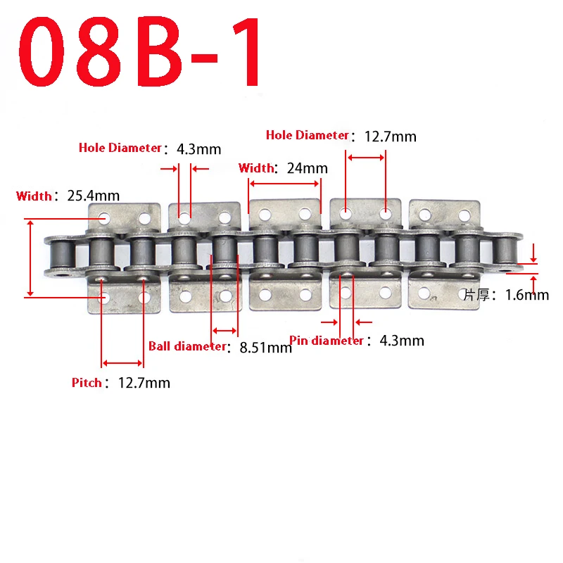 Passo Curto Precision Cadeia de Rolos Única Linha Correntes Industrial Drive Orelhas Furos 08b1 1pc