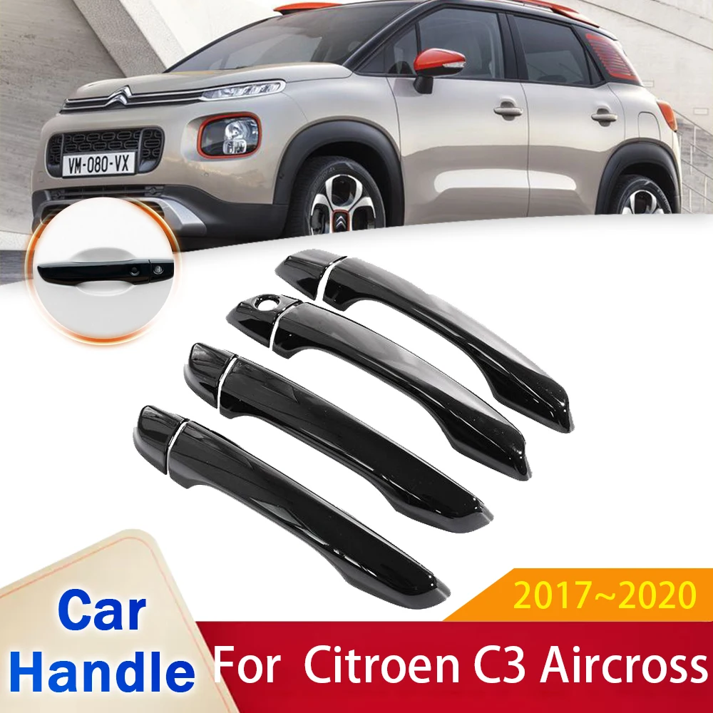 For Citroen C3 Aircross 2017 2018 2019 2020 Gloss Black Outer Door 