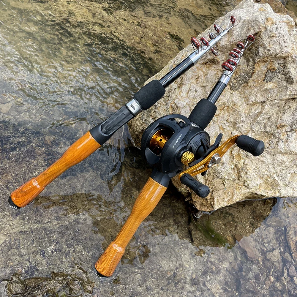 Ultra-Short Wooden Handle Carbon Shrinkage Road sub-Rod Short Section  Fishing Rod Small sea Rod