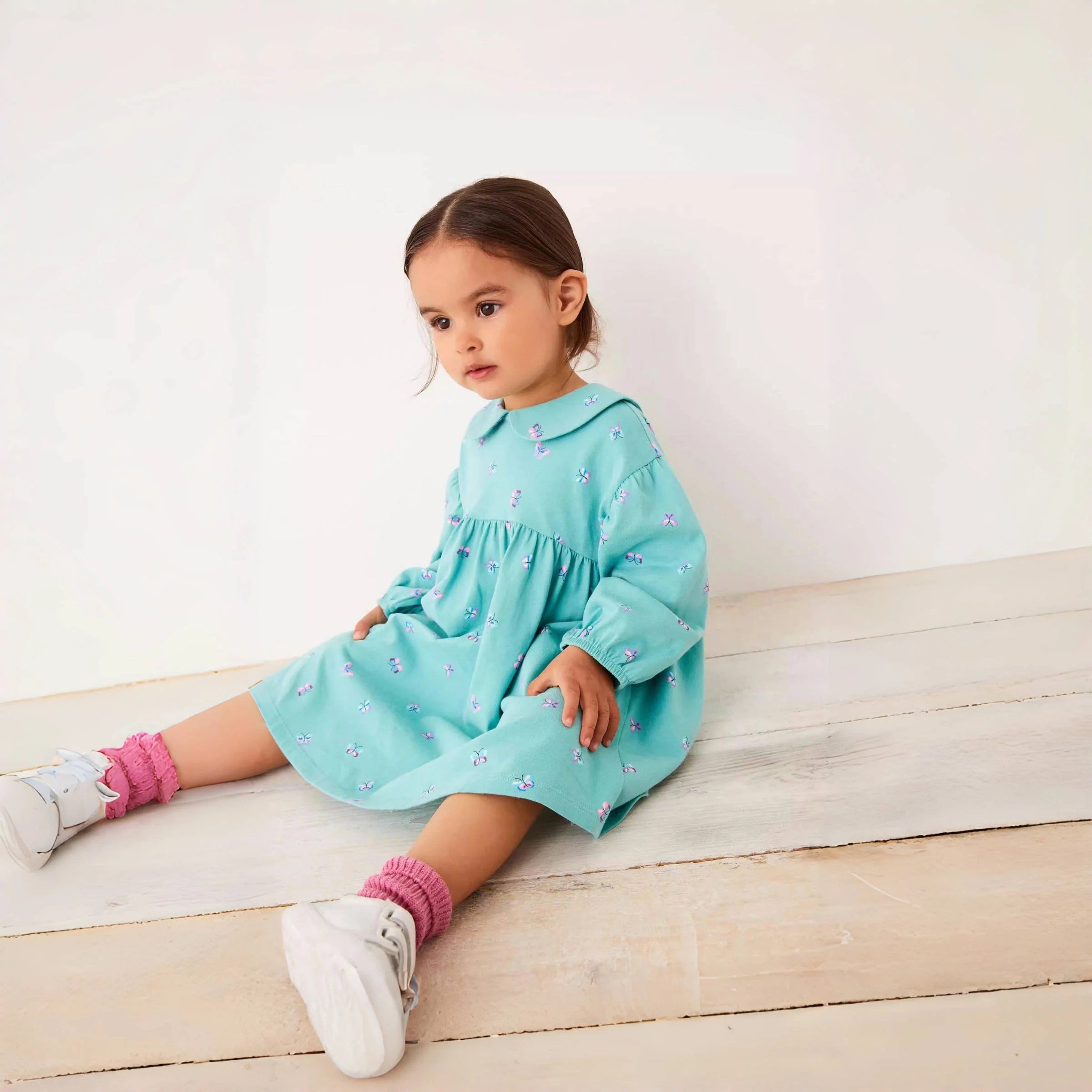 Children's Clothing Turndown Collar Cotton Cartoon Butterfly Dress Spring  Autumn Clothes Kids Baby Girls