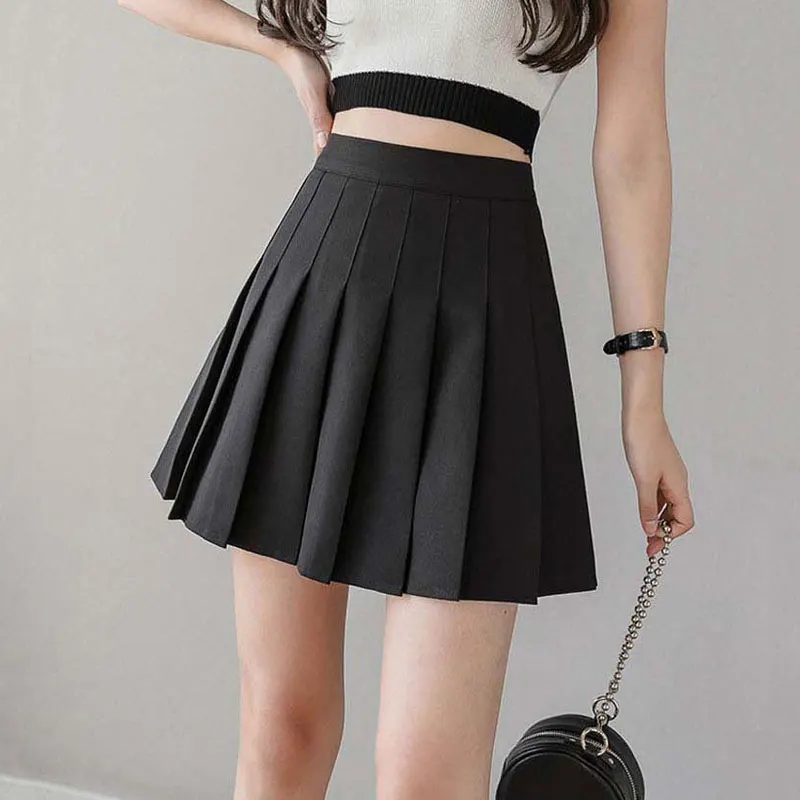 

Summer White Pleated Skirt Women Korean A-line Mini Short Skirt High Waist School Japanese Kawaii Skirts For Women Black