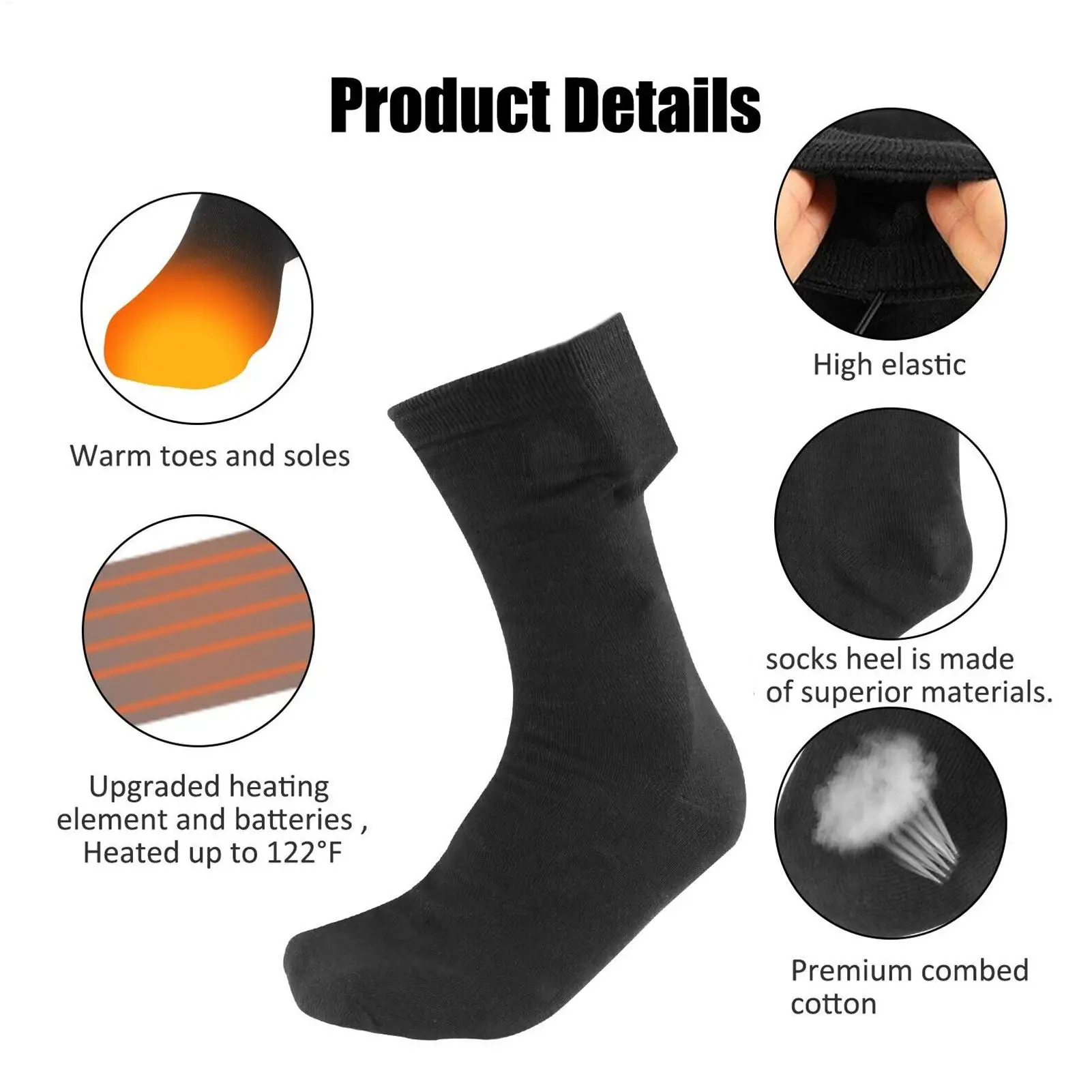 Electric Heating Socks Cold-Proof Quick Heating Long Foot Warmer Socks Breathable USB Heated Socks for Hiking Traveling Walking