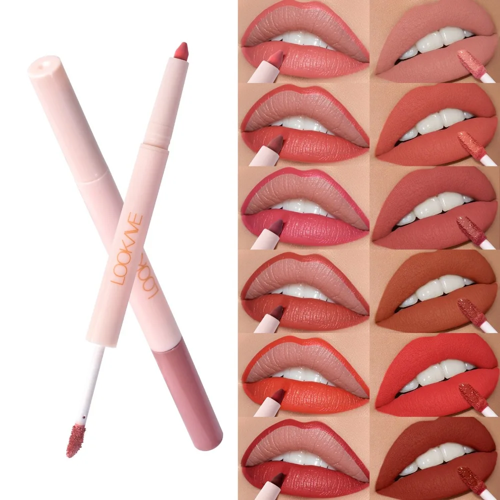 Matte Double Ended Lip Liner And Lipstick Long Lasting Natural Nude_voghion.com