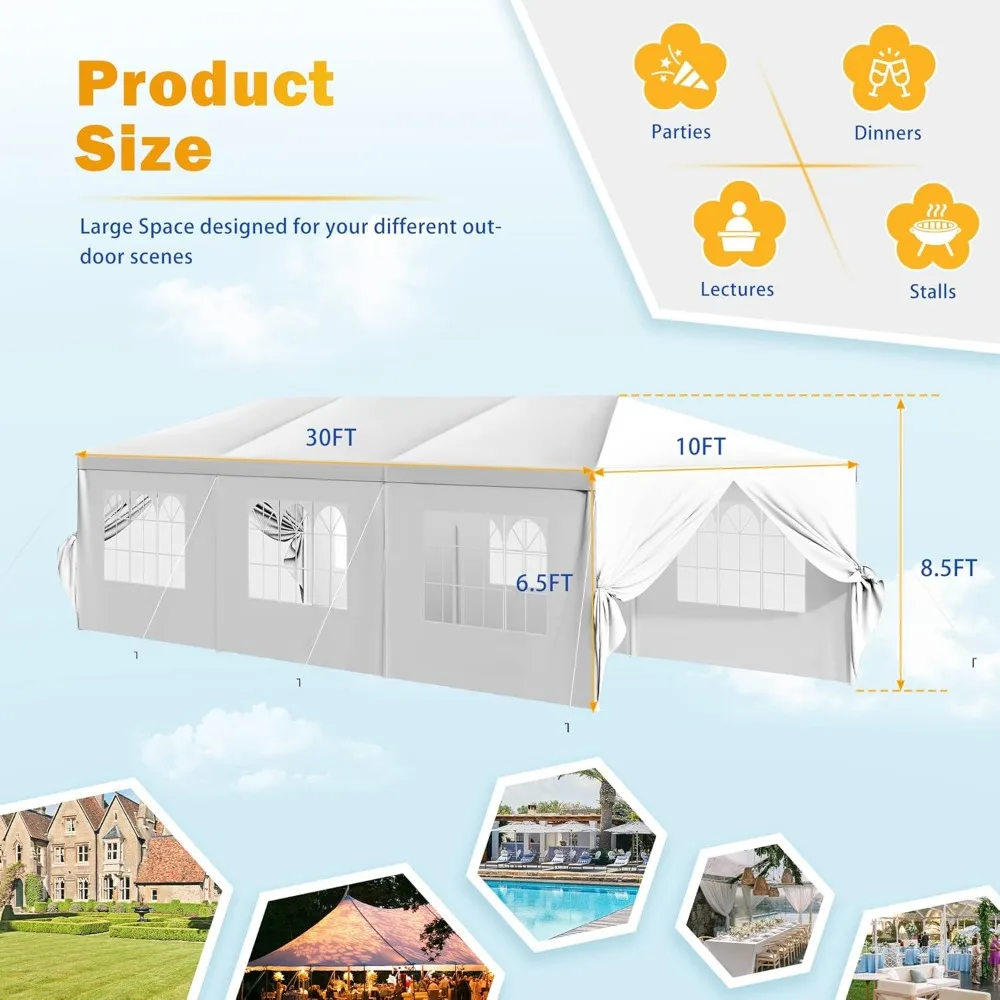 Party Tent 10'x30' Outdoor Wedding Canopy Tents with Removable Sidewalls Heavy Duty Event Booths Waterproof Gazebo Shelter 6
