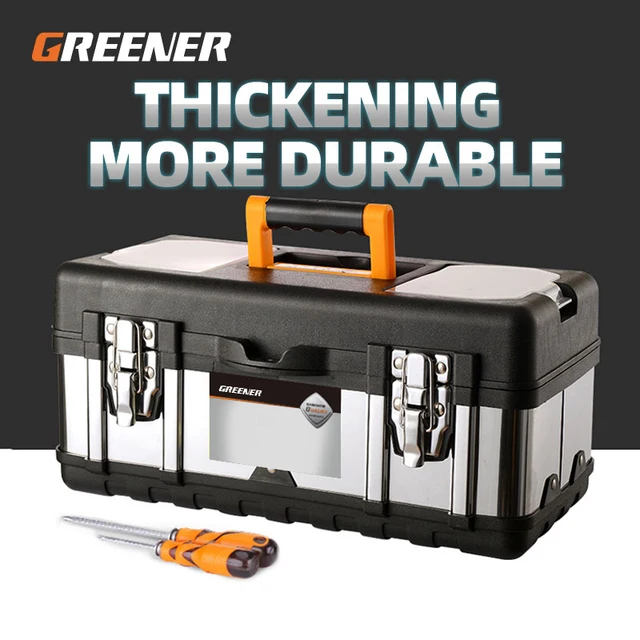 Zöld Növényzet Rozsdamentes Acél Szerszám Tokkészlet Ipari Minőségű Multifunkcionális Hardver Hordozható Villanyszerelő Háztartási Tároló Doboz - Image 3