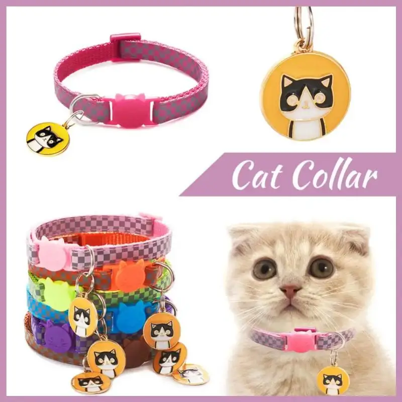 

Colorful Cute Cat Collar With Bell Reflective Pet Collar Adjustable Buckle Cat Collar Pet Supplies Kitten Collar Dog Accessories