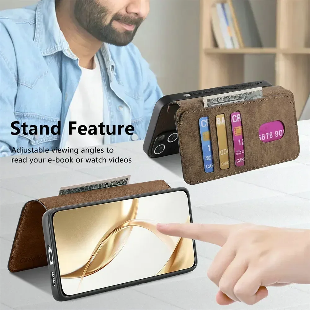 Luxurious Leather Flip Case with 2-in-1 Detachable RFID Protection and Magsafe Compatibility