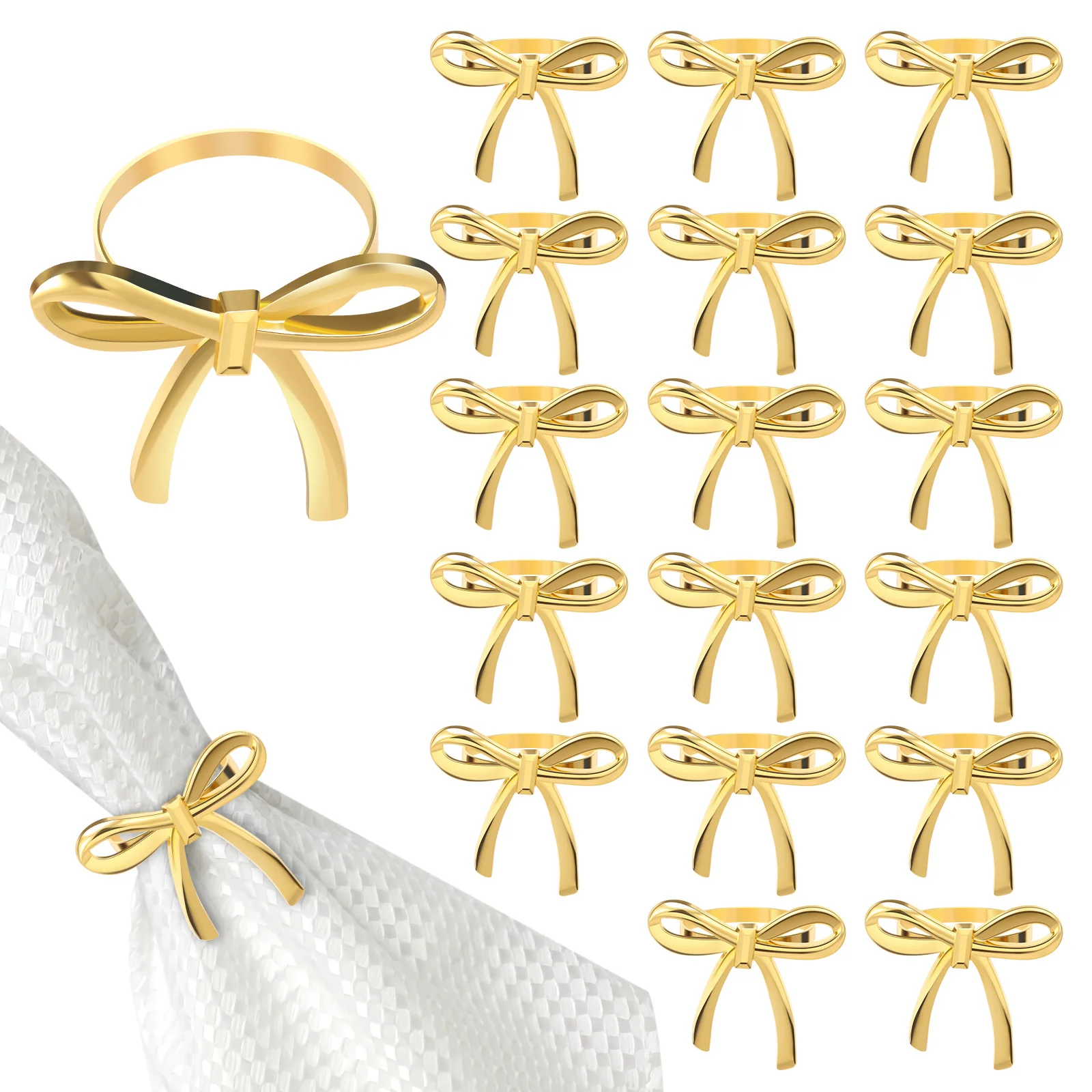 18/30 Pcs Gold Napkin Ring Bow Napkin Rings Reusable Metal Napkins Holder for Wedding Party Dinner Hotel and Table Decoration