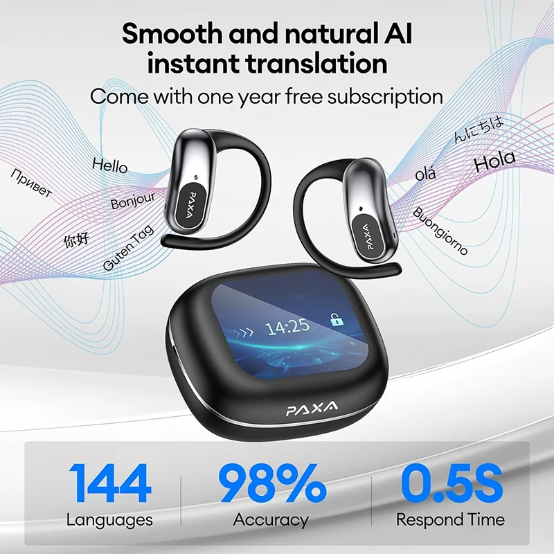PAXA OpenAirUltra AI Translation Real Time 3-in-1 Translator Earbuds 145 Languages & Accents Bluetooth 5.4 Translating_voghion.com