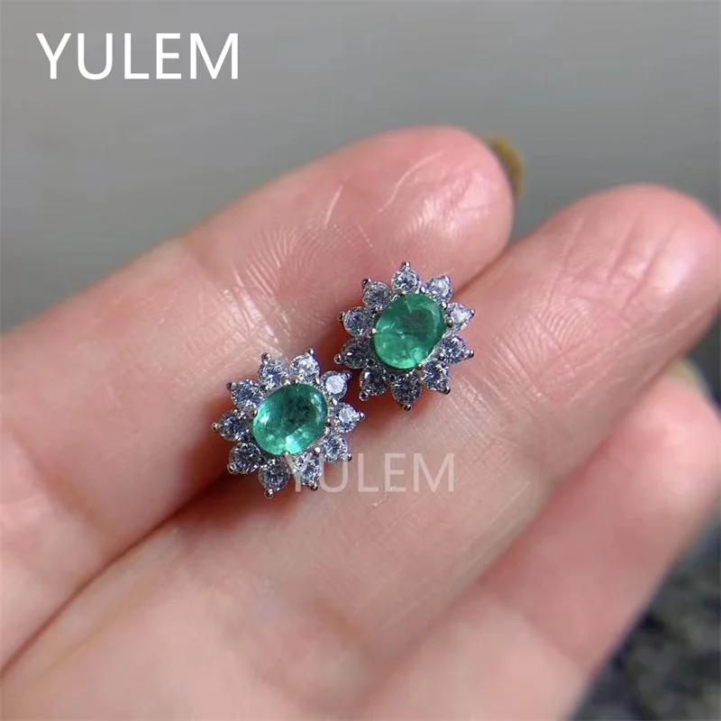 Fine Natural Emerald Earrings for Women Silver with 925 Sterling Sliver Platinum Plating Heart Wedding&Birthday Jewelry - 5