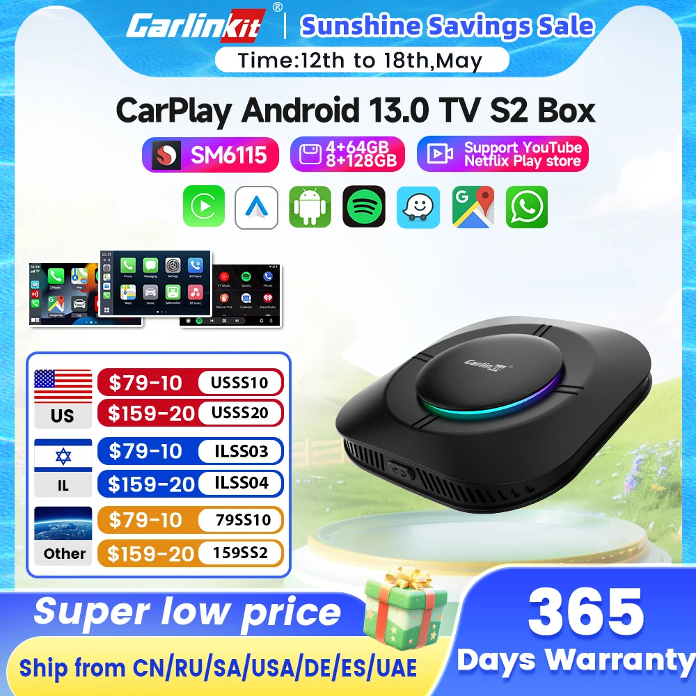 2025 Carlinkit Ai ボックス LED Android ワイヤレス Carplay アダプタ 