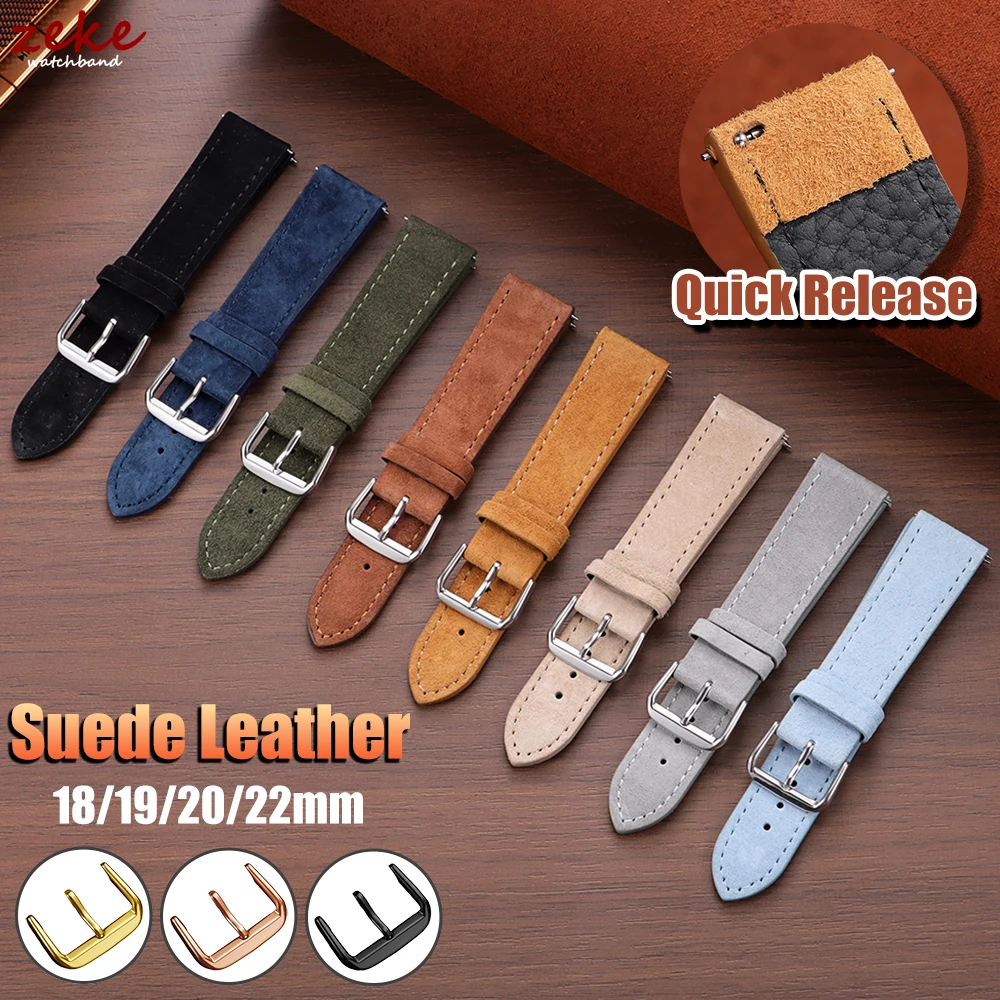 Premium Suede Leather Watch Strap - Vintage Brown, Beige, Black