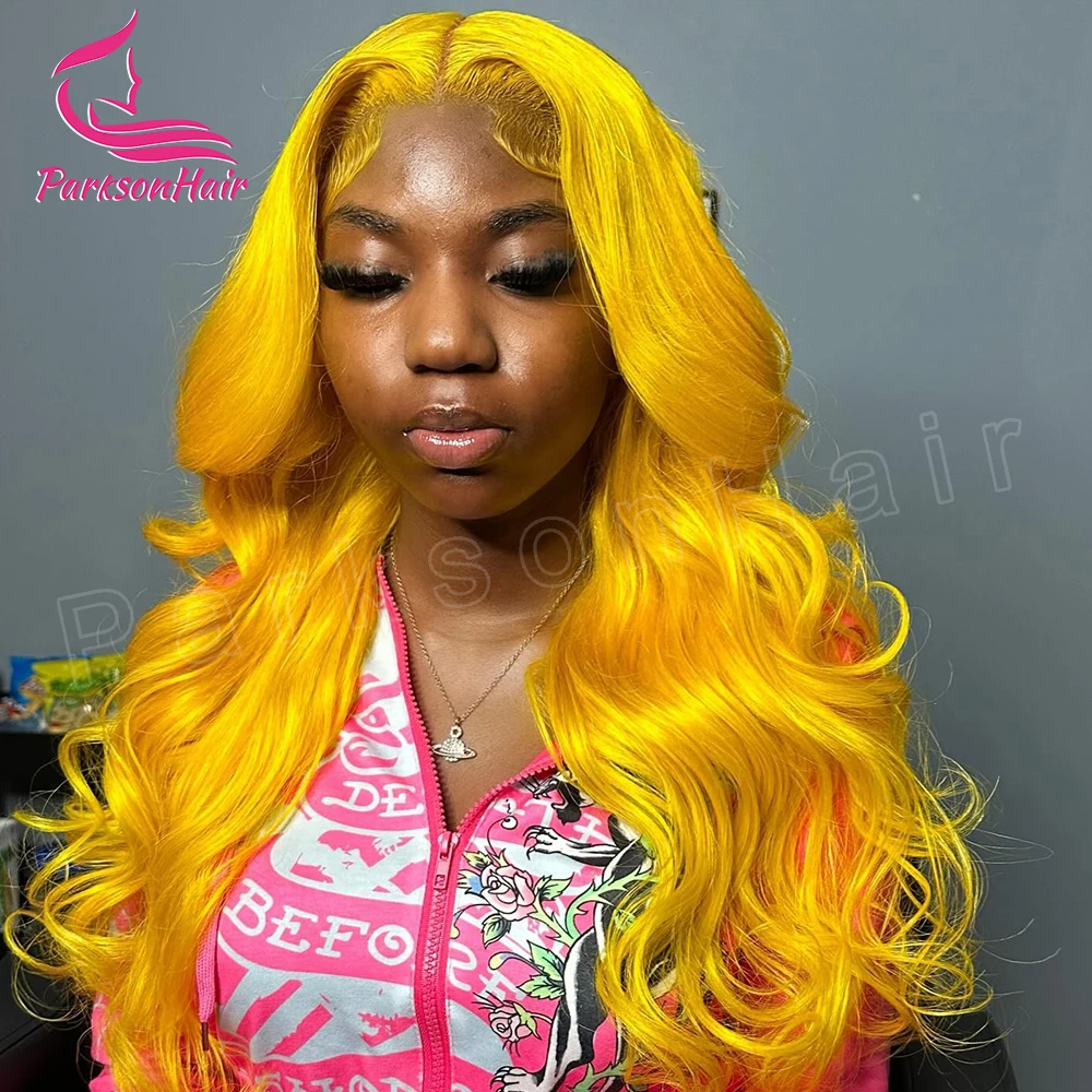 613 Colored Yellow Full Lace Wig Human HairBody Wave HD Lace Frontal Wig Body Wave Front Human Hair Wigs for Women